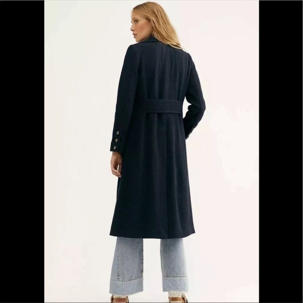 Free People Navy Textured Long Trench Coat - Picture 11 of 13